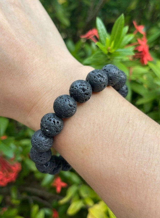 GAF TREASURES 12mm Genuine Black Lava Gemstone Stretch Bracelet - Healing Crystal Large Bead Bracelet for Men & Women - Image 5